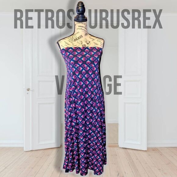 LULAROE Geometric Pattern Pink & Turquoise Maxi Skirt Strapless Dress, Medium - Picture 3 of 5